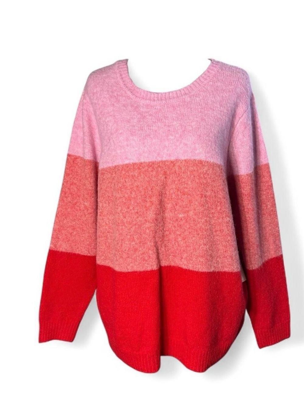 Cupcakes and Cashmere Colorblock Sweater Pink Red Coral Striped Womens plus 1X